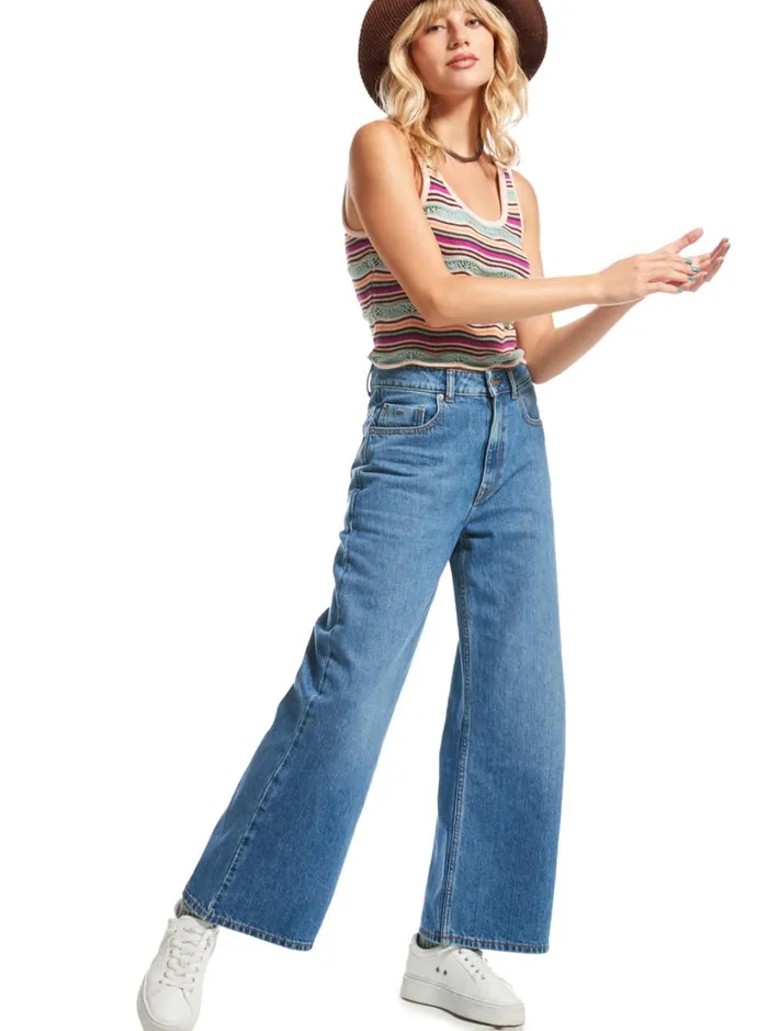 Roxy Pants and Jeans Surf On Cloud High Wide Leg Jeans Medium Blue 8211 Women