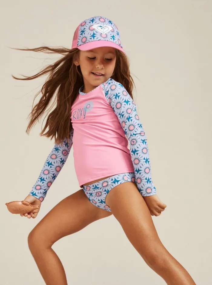 Roxy Surf Girls039 27 Bold Florals Long Sleeve Rashguard Set Crystal Teal Sol Flower 8211 Women