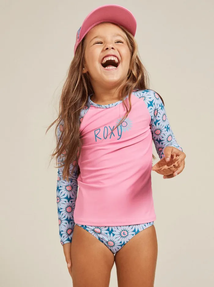 Roxy Surf Girls039 27 Bold Florals Long Sleeve Rashguard Set Crystal Teal Sol Flower 8211 Women