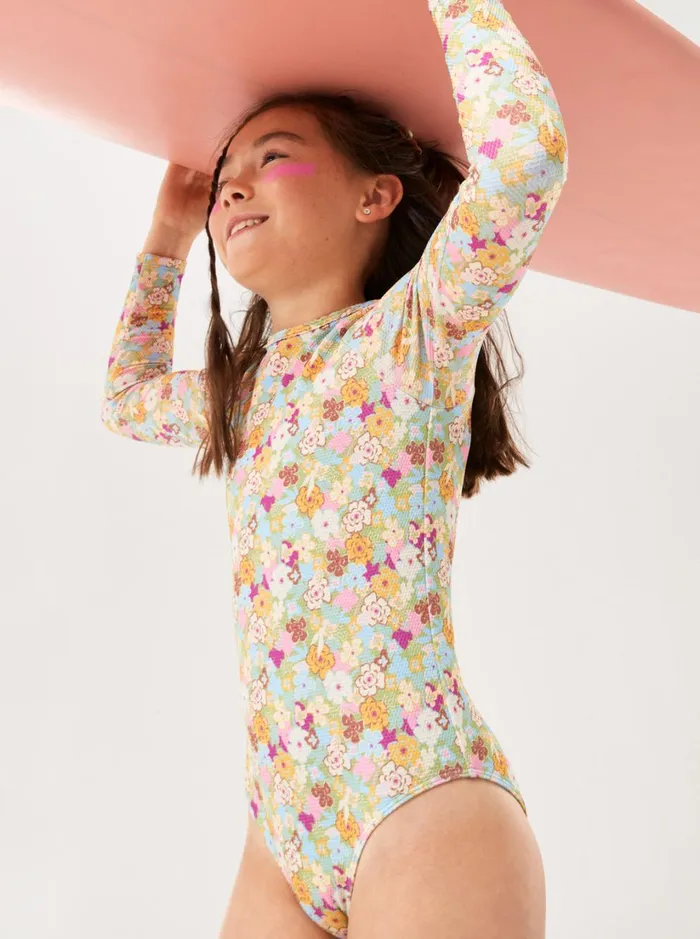 Roxy Surf Girls039 716 Nostalgic Seaside LongSleeve Swimsuit Fern Memories 8211 Women