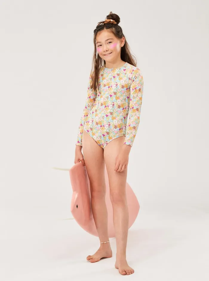 Roxy Surf Girls039 716 Nostalgic Seaside LongSleeve Swimsuit Fern Memories 8211 Women