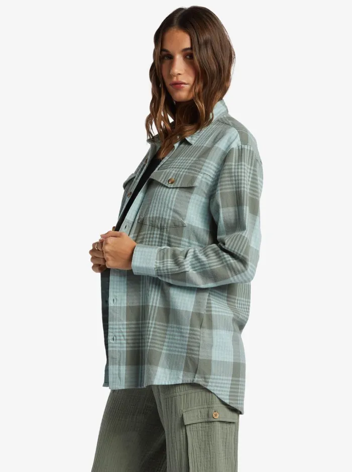 Roxy Tops Let It Go Flannel Long Sleeve Shirt Blue Surf Hallo Plaid 8211 Women