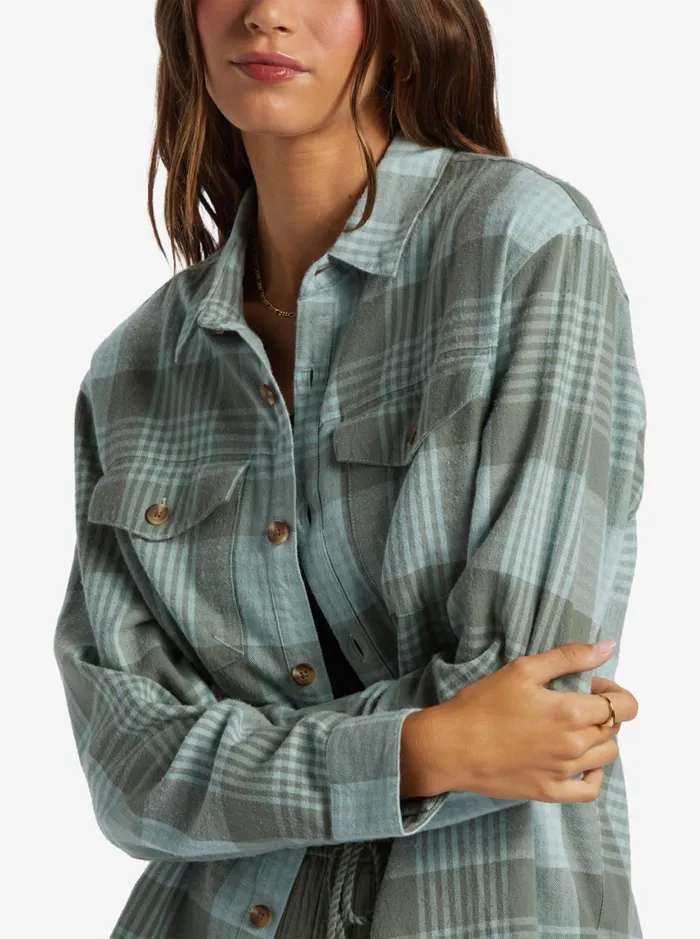 Roxy Tops Let It Go Flannel Long Sleeve Shirt Blue Surf Hallo Plaid 8211 Women