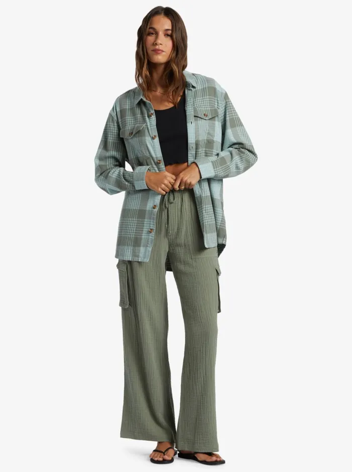 Roxy Tops Let It Go Flannel Long Sleeve Shirt Blue Surf Hallo Plaid 8211 Women