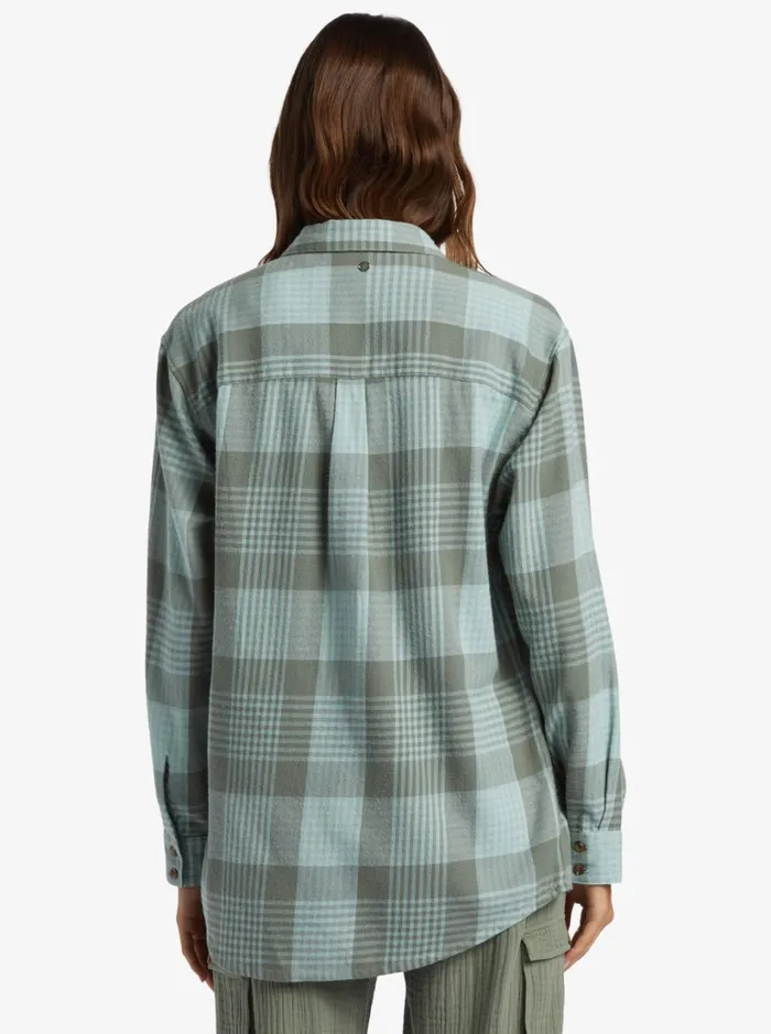 Roxy Tops Let It Go Flannel Long Sleeve Shirt Blue Surf Hallo Plaid 8211 Women