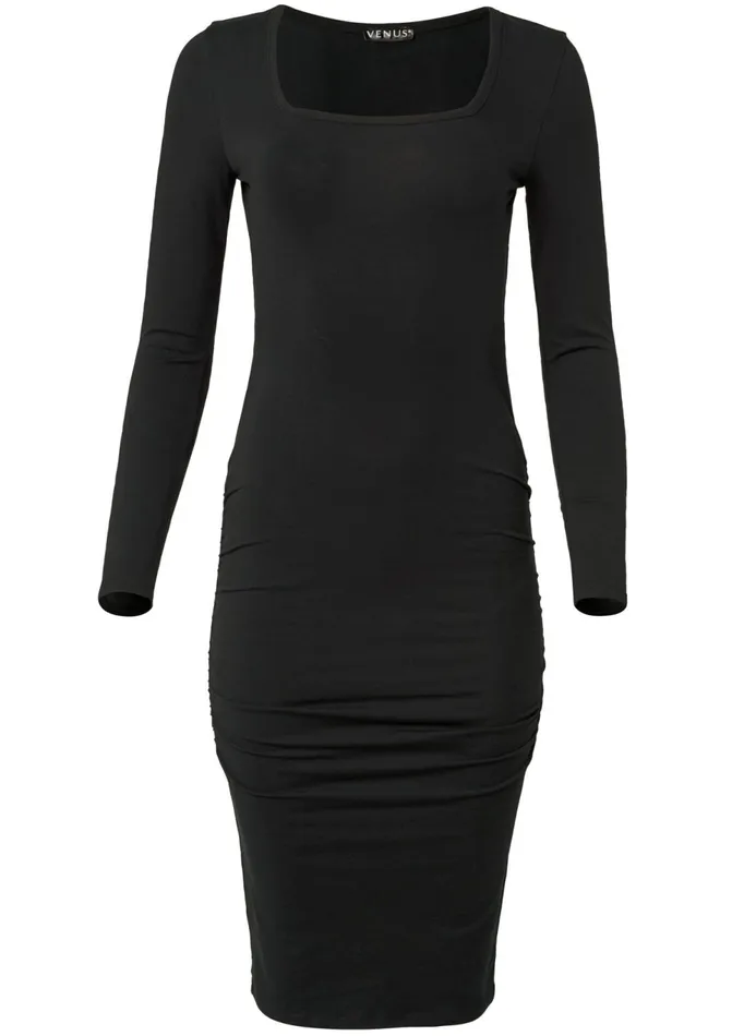 RUCHED LONG SLEEVE DRESS Black Women VENUS Casual Dresses