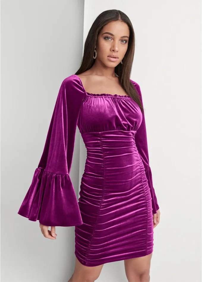 RUCHED VELVET DRESS Purple Women VENUS Short Dresses