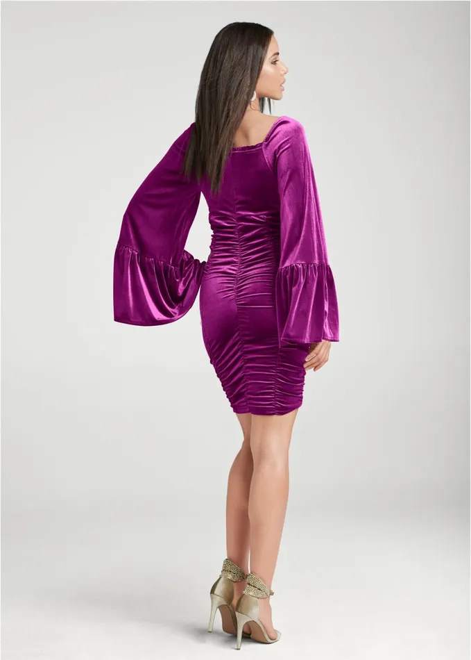 RUCHED VELVET DRESS Purple Women VENUS Short Dresses