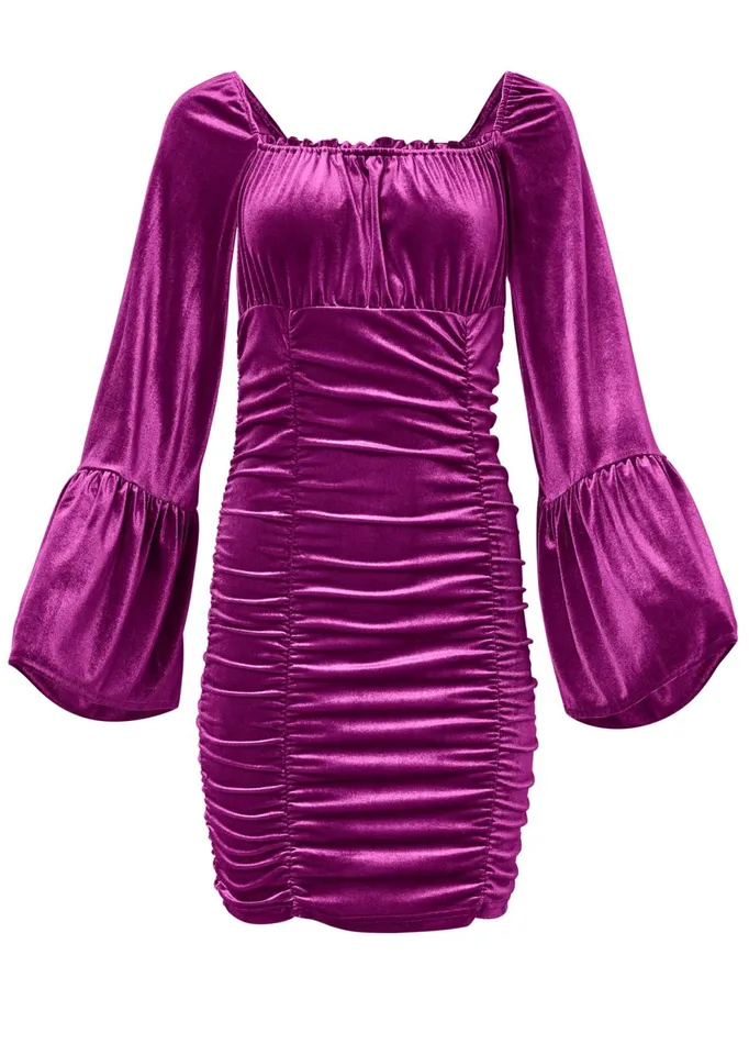 RUCHED VELVET DRESS Purple Women VENUS Short Dresses