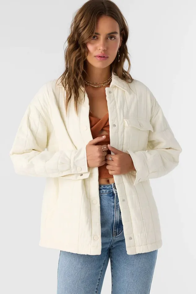 RYA QUILTED OVERSIZED FIT SNAP FRONT JACKET Winter White Women O039NEILL Clothing