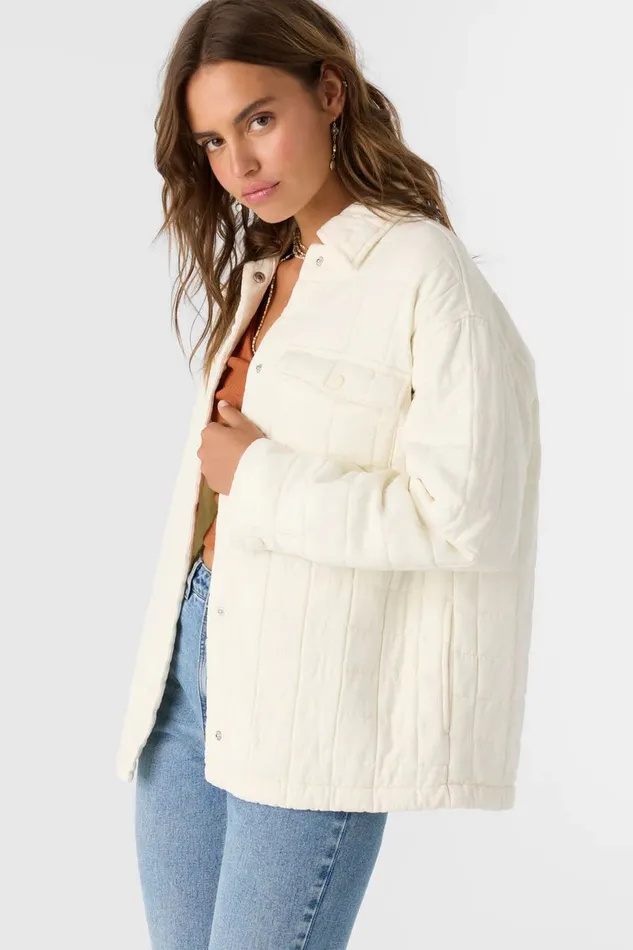RYA QUILTED OVERSIZED FIT SNAP FRONT JACKET Winter White Women O039NEILL Clothing