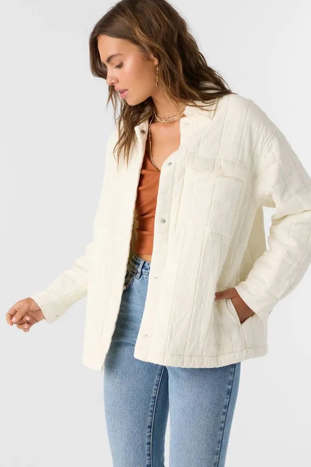 RYA QUILTED OVERSIZED FIT SNAP FRONT JACKET Winter White Women O039NEILL Clothing