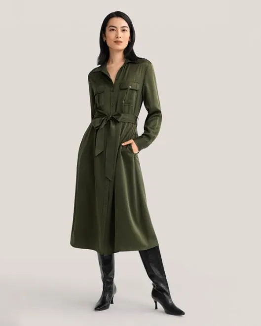 Sandwashed Pocket Trench Dress Women Jumpsuits Lilysilk Outerwear