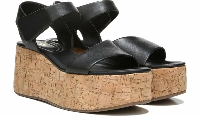 Sandals Women Franco Sarto Sarto Demi 2 Platform Wedge Sandal Black Leather