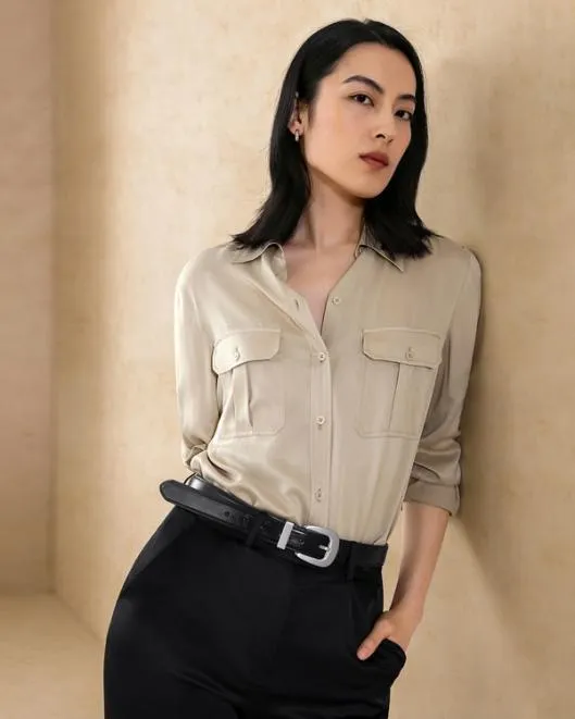 Sandwashed Silk Shirt With Epaulettes Women Blouses Lilysilk Shirts