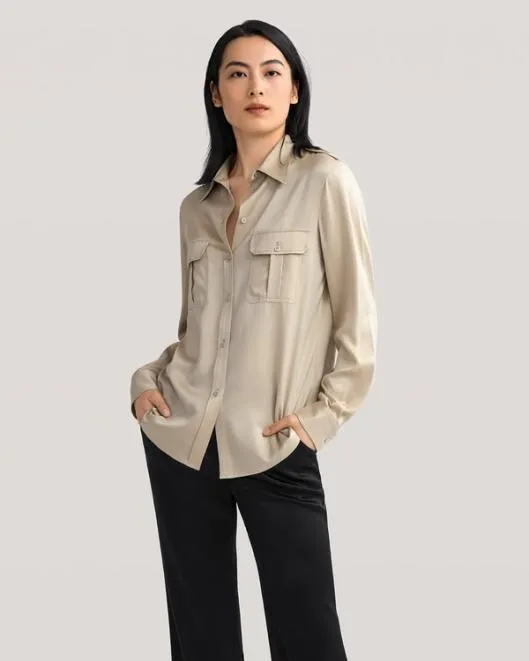 Sandwashed Silk Shirt With Epaulettes Women Blouses Lilysilk Shirts