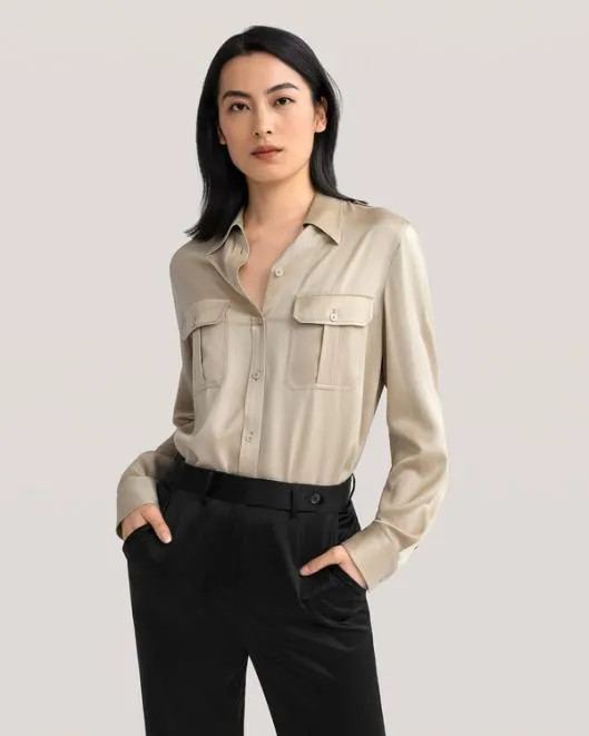 Sandwashed Silk Shirt With Epaulettes Women Blouses Lilysilk Shirts