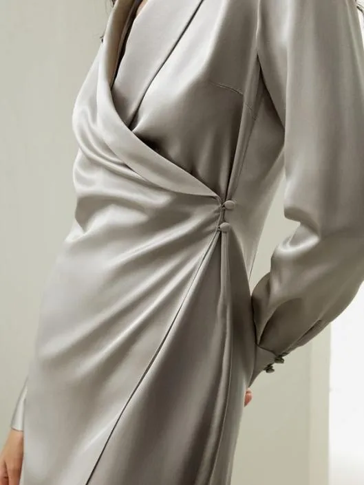 Shawl Collar Silk Wrap Dress Women Jumpsuits Lilysilk Dresses