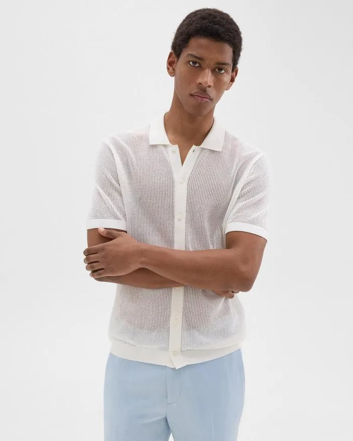 Shirts Men Theory Cairn ShortSleeve Shirt In Cotton Ivory