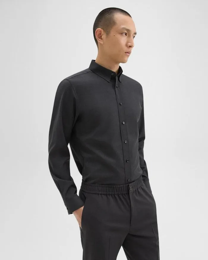 Shirts Men Theory Hugh Shirt In Virgin Wool Dark Charcoal Shirts Men Theory Hugh Shirt In Virgin Wool Dark Charcoal