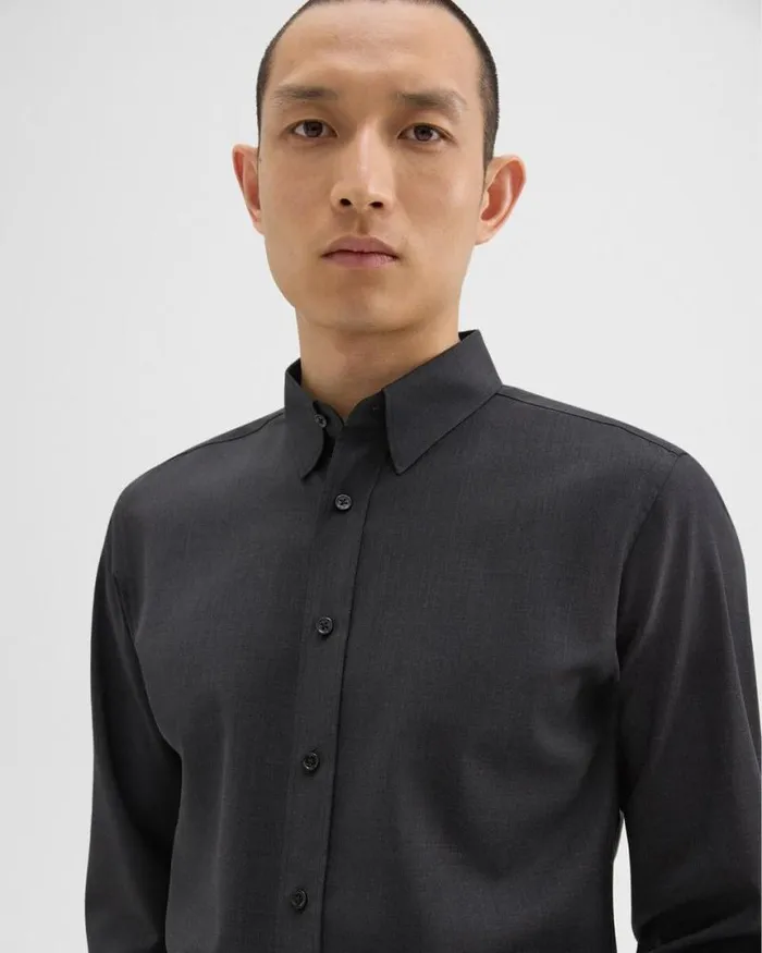 Shirts Men Theory Hugh Shirt In Virgin Wool Dark Charcoal Shirts Men Theory Hugh Shirt In Virgin Wool Dark Charcoal