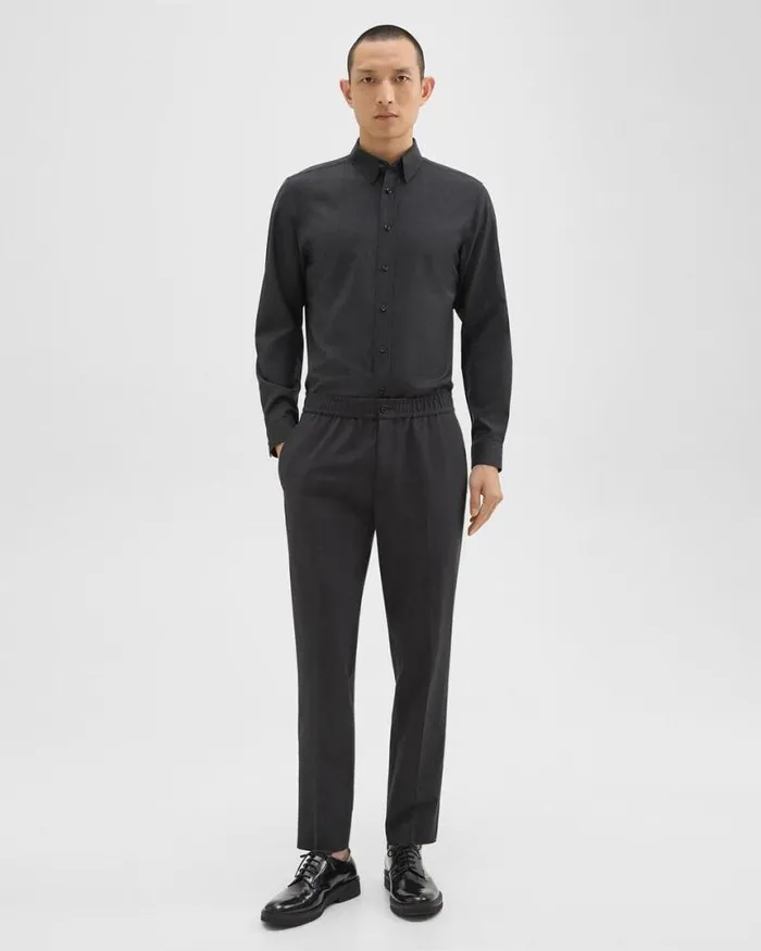 Shirts Men Theory Hugh Shirt In Virgin Wool Dark Charcoal Shirts Men Theory Hugh Shirt In Virgin Wool Dark Charcoal