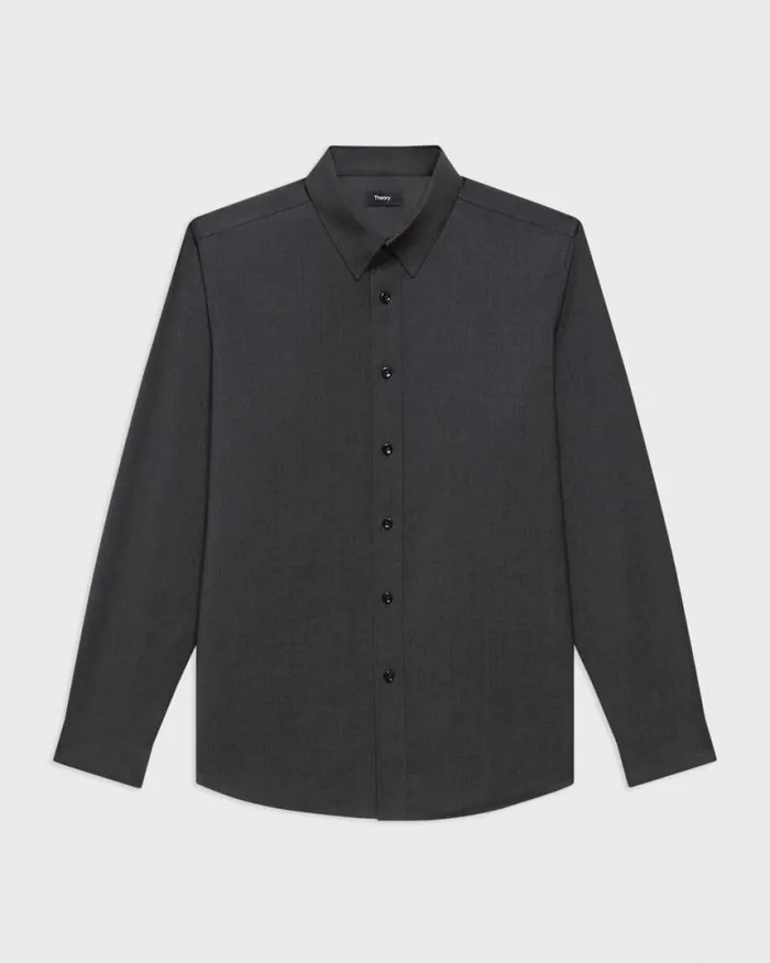 Shirts Men Theory Hugh Shirt In Virgin Wool Dark Charcoal Shirts Men Theory Hugh Shirt In Virgin Wool Dark Charcoal