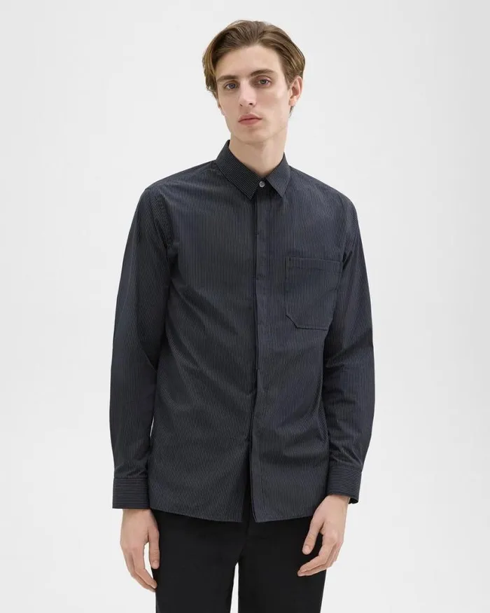 Shirts Men Theory Striped CottonBlend Shirt Black Multi