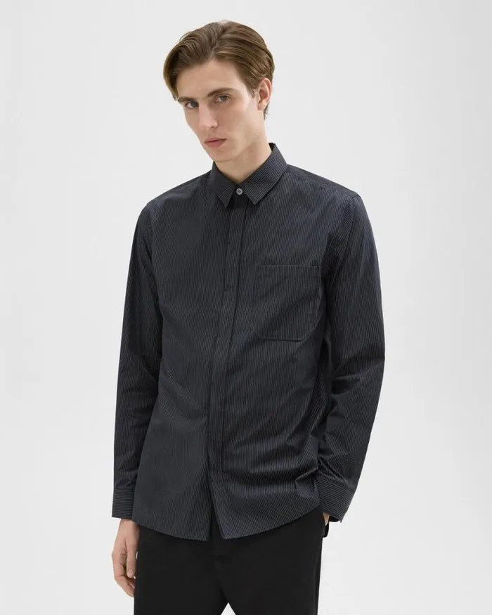 Shirts Men Theory Striped CottonBlend Shirt Black Multi