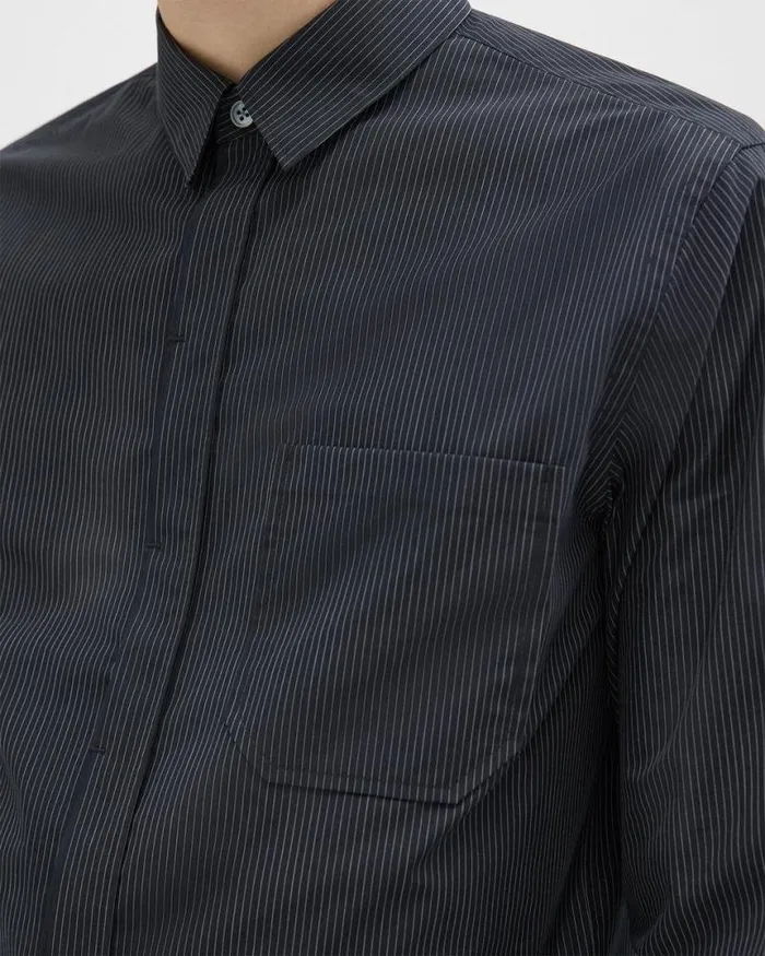 Shirts Men Theory Striped CottonBlend Shirt Black Multi