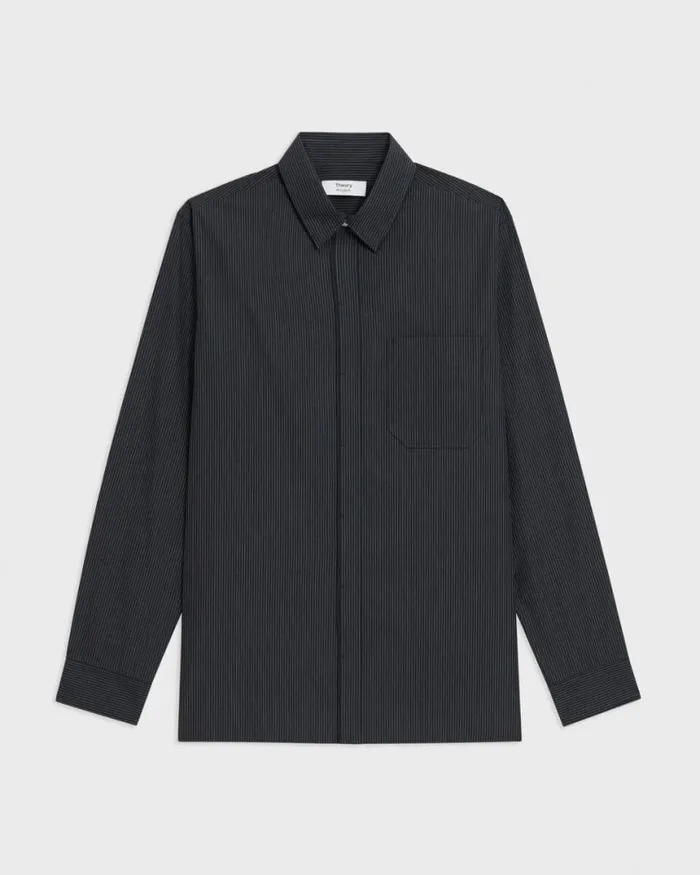 Shirts Men Theory Striped CottonBlend Shirt Black Multi