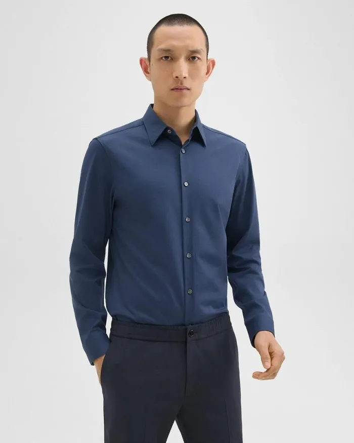 Shirts Men Theory Sylvain Shirt In Structure Knit Twilight