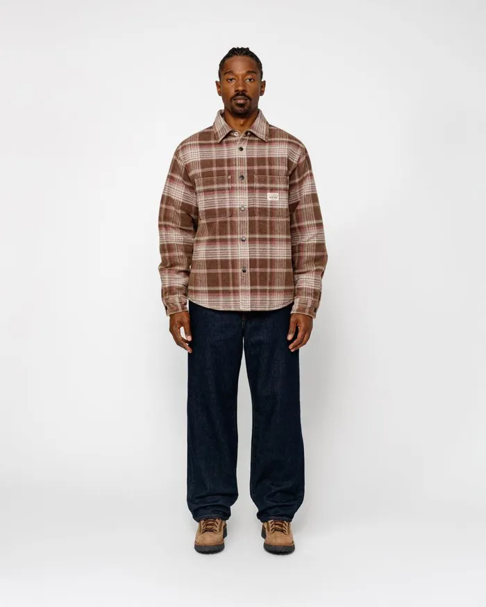 Shirts MenWomen Stussy HEAVY WASHED PLAID SHIRT Brown