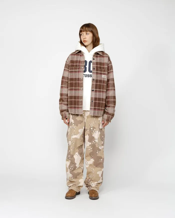 Shirts MenWomen Stussy HEAVY WASHED PLAID SHIRT Brown