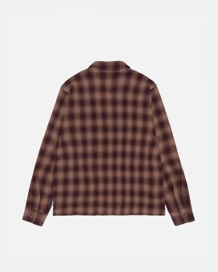 Shirts MenWomen Stussy ZIP SHIRT TWISTED YARN PLAID Brown