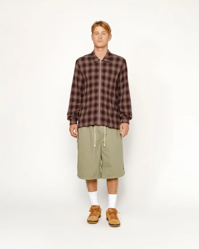 Shirts MenWomen Stussy ZIP SHIRT TWISTED YARN PLAID Brown