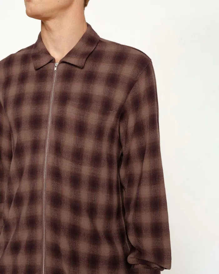 Shirts MenWomen Stussy ZIP SHIRT TWISTED YARN PLAID Brown