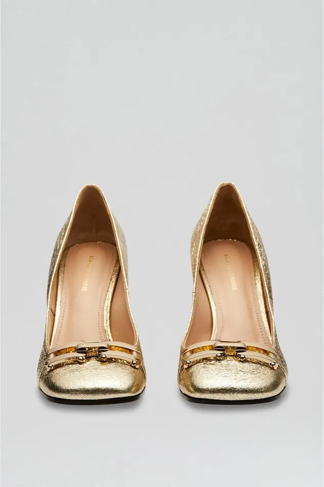 Shoes Women Scanlan Theodore GOLD TRIM SQUARE TOE PUMP 95 Lightgold