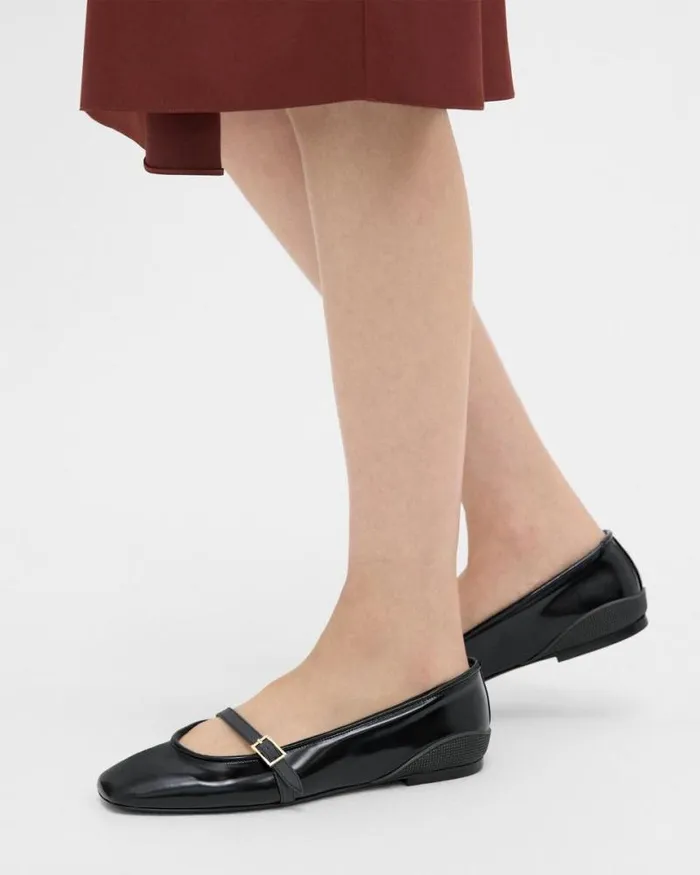 Shoes Women Theory Leather Ballerina Flat Black