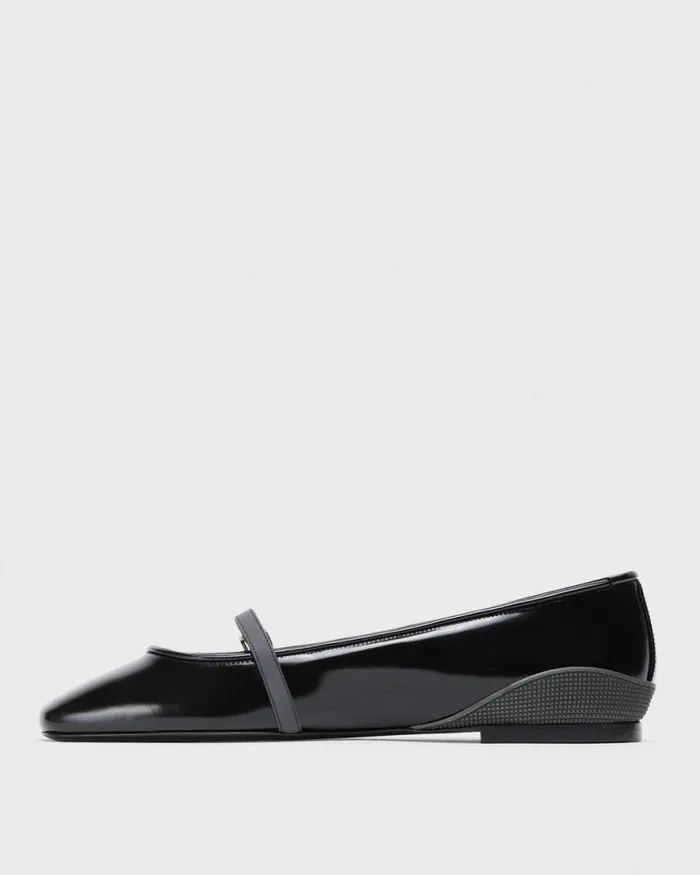 Shoes Women Theory Leather Ballerina Flat Black
