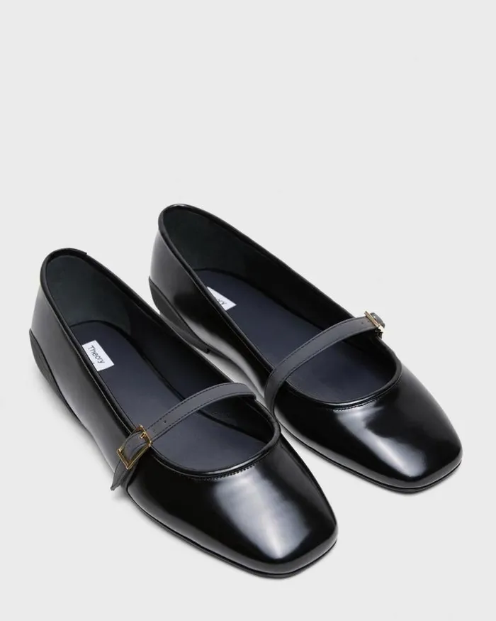 Shoes Women Theory Leather Ballerina Flat Black