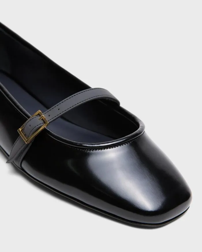 Shoes Women Theory Leather Ballerina Flat Black