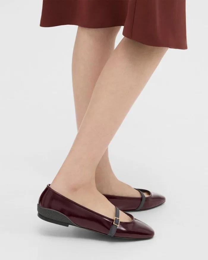Shoes Women Theory Leather Ballerina Flat Bordeaux