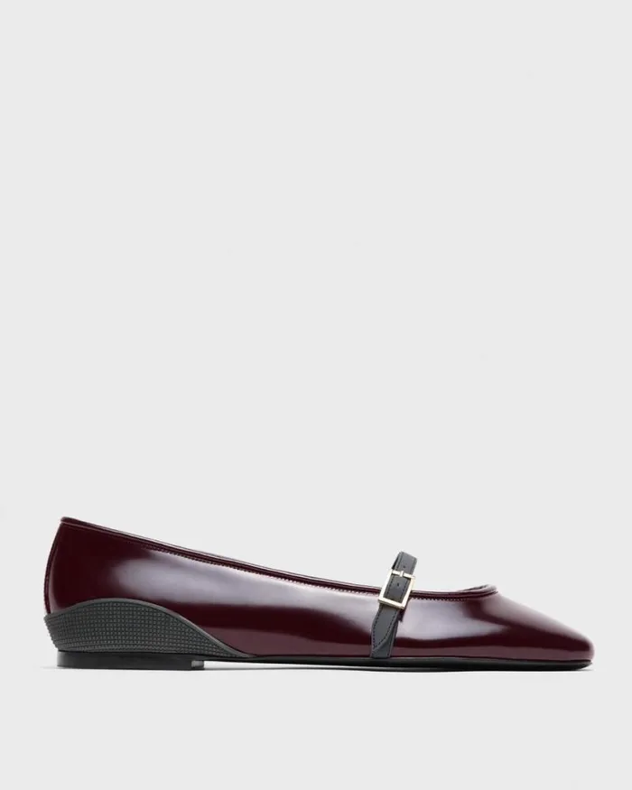 Shoes Women Theory Leather Ballerina Flat Bordeaux