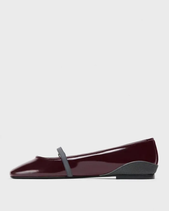 Shoes Women Theory Leather Ballerina Flat Bordeaux