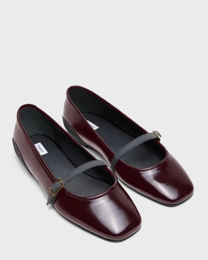 Shoes Women Theory Leather Ballerina Flat Bordeaux