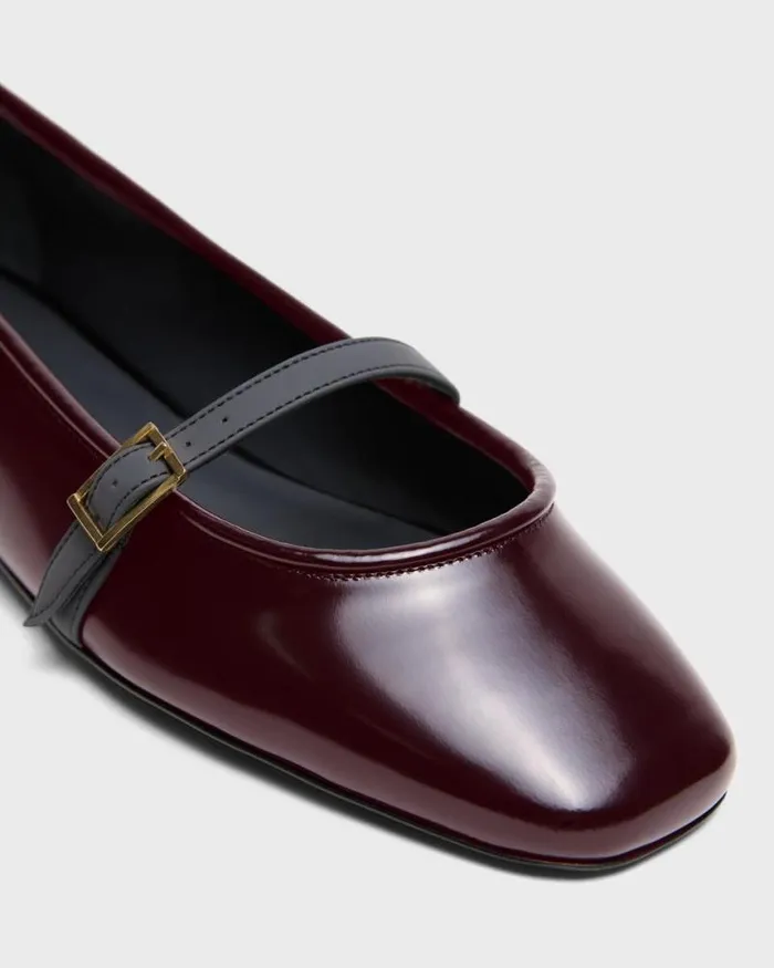 Shoes Women Theory Leather Ballerina Flat Bordeaux