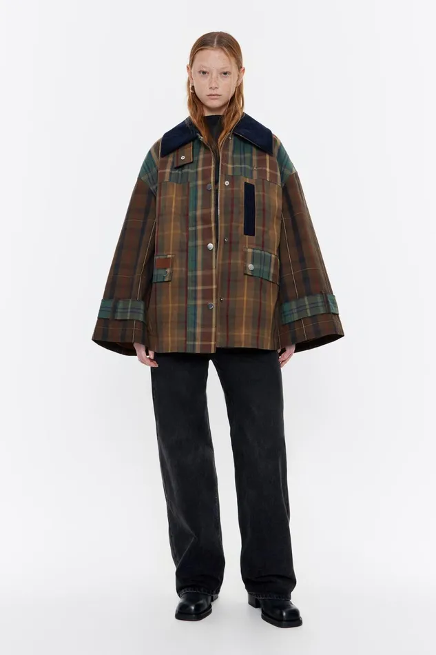 Short Light Brown Multichecked Jacket Light Brown Women Bimba Y Lola Coats And Trench Coats
