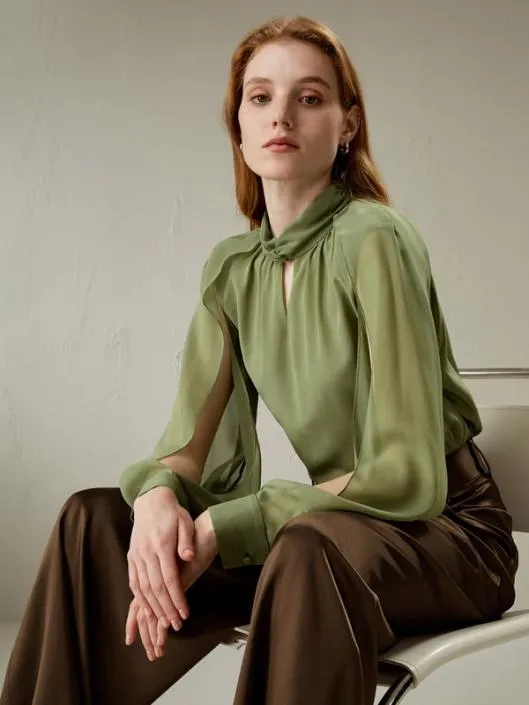 Side Slit Lantern Sleeve Silk Blouse Women Blouses Lilysilk Shirts
