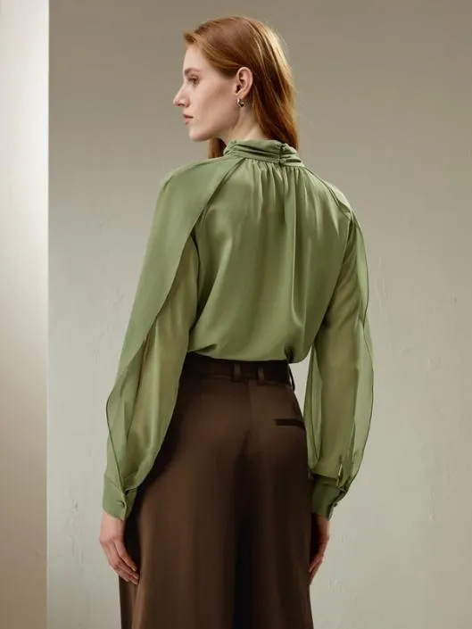 Side Slit Lantern Sleeve Silk Blouse Women Blouses Lilysilk Shirts